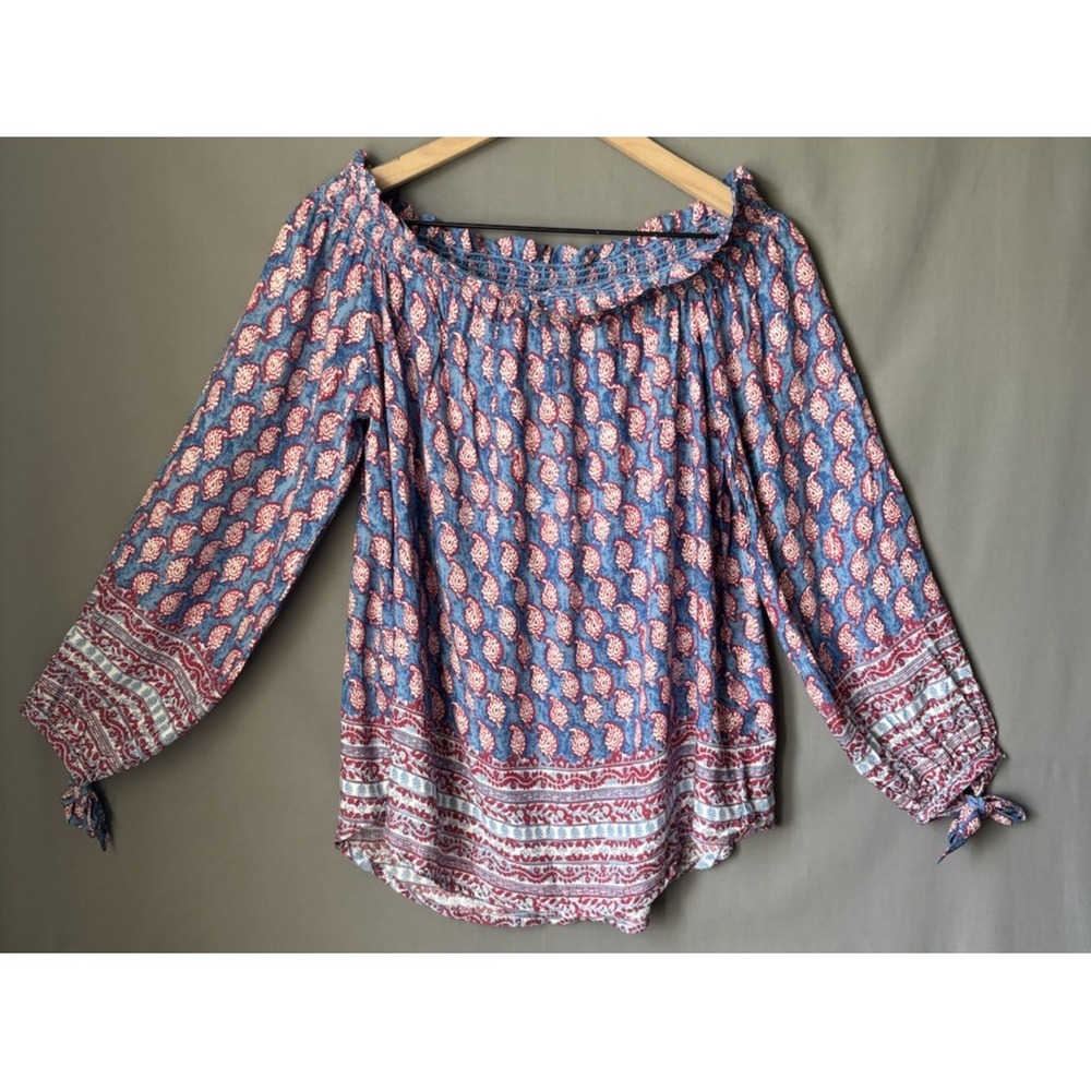 NEW Beachlunchlounge Womens Size S Paisley Boho Off Shoulder Navy Red Top NWT